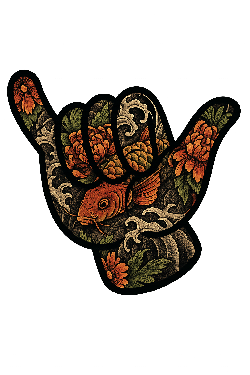 Shaka Series™ — Irezumi Koi & Chrysanthemum | Carmikaze™ Sticker