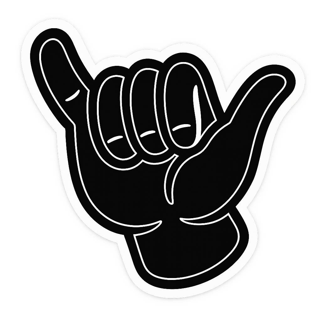 Shaka – White Outline / Black Fill Sticker | Carmikaze™